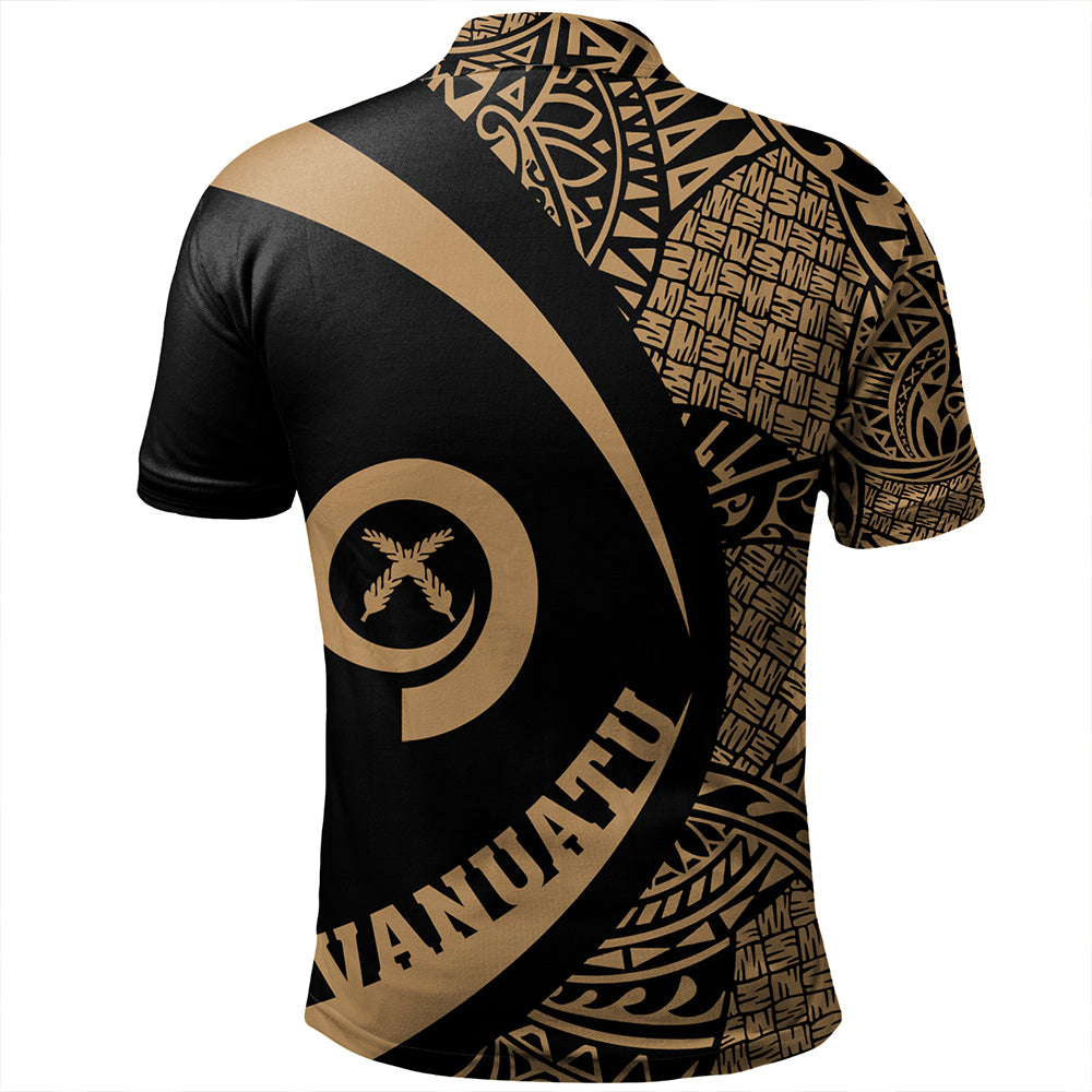 Vanuatu Polo Shirt Coat Of Arm Lauhala Gold Circle