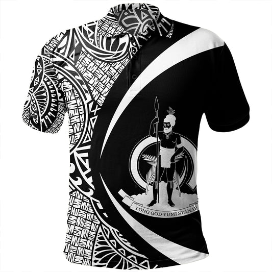 Vanuatu Polo Shirt Coat Of Arm Lauhala White Circle