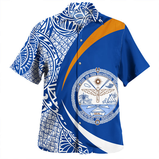 Marshall Islands Hawaiian Shirt Coat Of Arm Lauhala Gold Circle