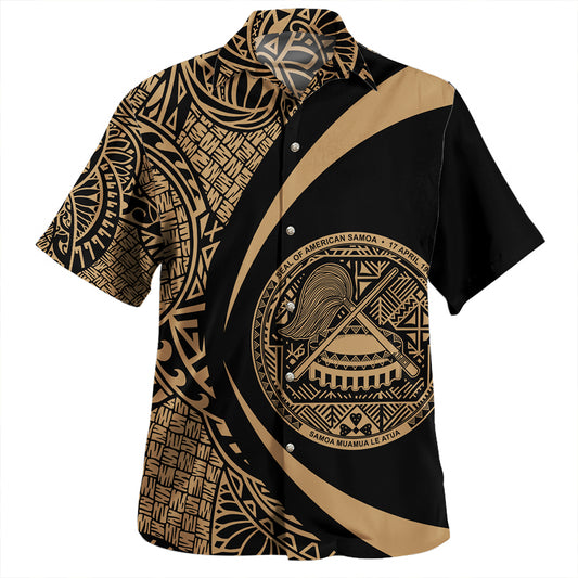 Samoa Hawaiian Shirt American Samoa Coat Of Arm Lauhala Gold Circle