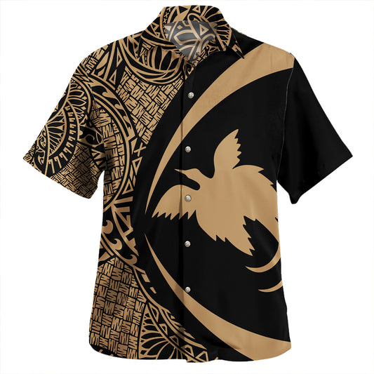 Papua New Guinea Hawaiian Shirt Coat Of Arm Lauhala Gray Circle