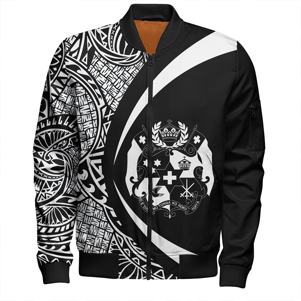 Tonga Bomber Jacket Coat Of Arm Lauhala White Circle