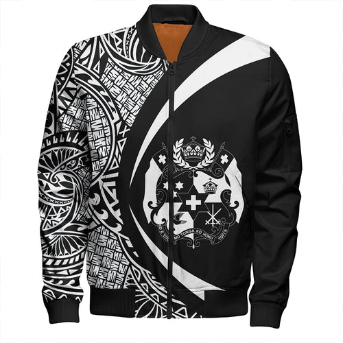 Tonga Bomber Jacket Coat Of Arm Lauhala White Circle