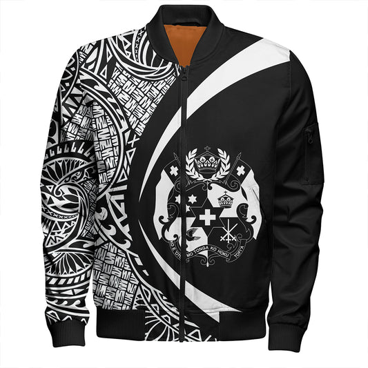 Tonga Bomber Jacket Coat Of Arm Lauhala White Circle
