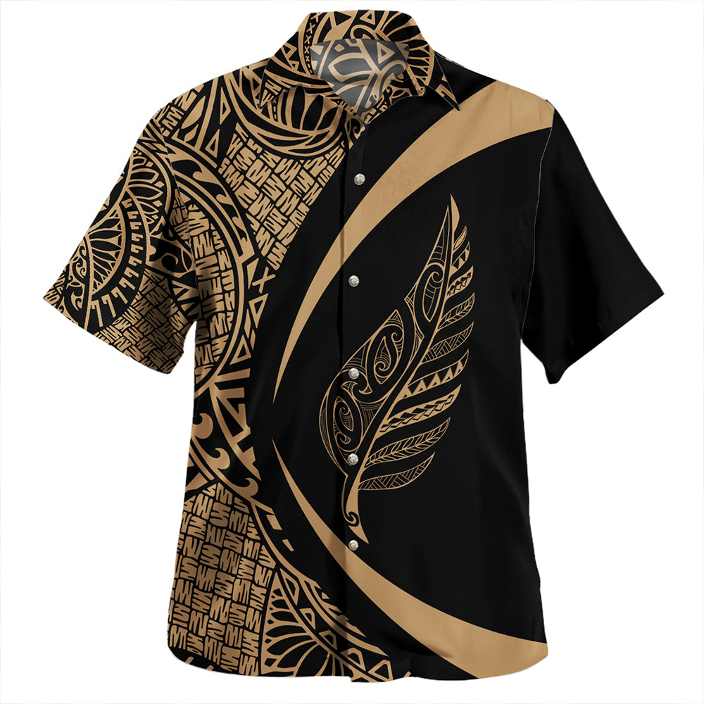 New Zealand Hawaiian Shirt Silver Fern Lauhala Gold Circle