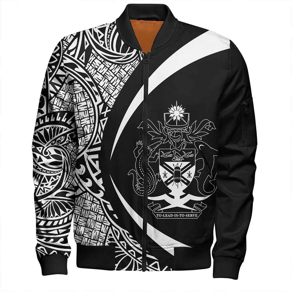 Solomon Islands Bomber Jacket Coat Of Arm Lauhala White Circle