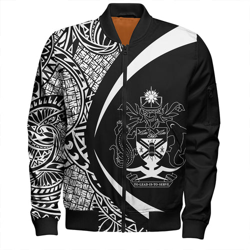 Solomon Islands Bomber Jacket Coat Of Arm Lauhala White Circle