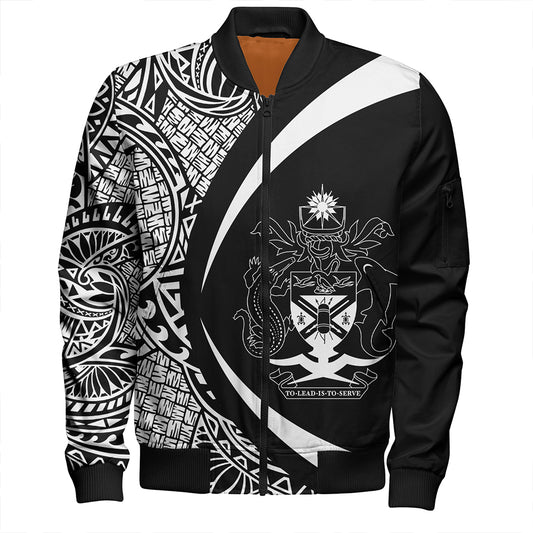Solomon Islands Bomber Jacket Coat Of Arm Lauhala White Circle