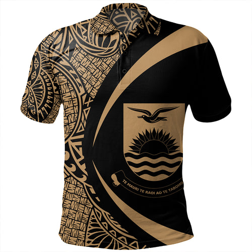 Kiribati Polo Shirt Coat Of Arm Lauhala Gold Circle