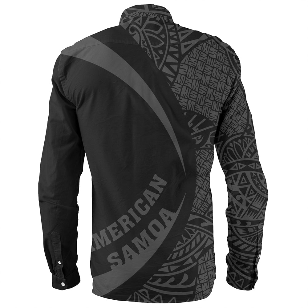 Samoa Long Sleeve Shirt American Samoa Coat Of Arm Lauhala Gray Circle