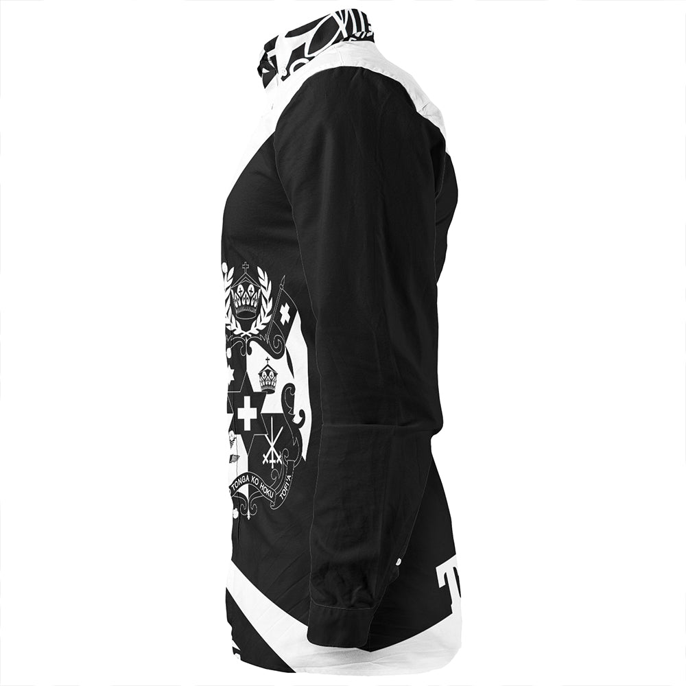 Tonga Long Sleeve Shirt Coat Of Arm Lauhala White Ver 2 Circle