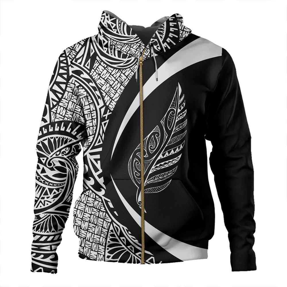 New Zealand Hoodie Silver Fern Lauhala White Circle