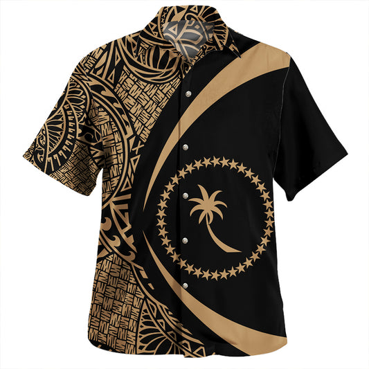 Chuuk Hawaiian Shirt Coat Of Arm Lauhala Gray Circle
