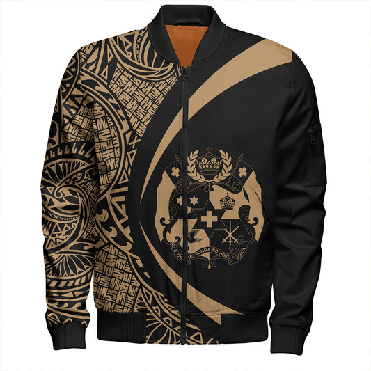 Tonga Bomber Jacket Coat Of Arm Lauhala Gold Circle