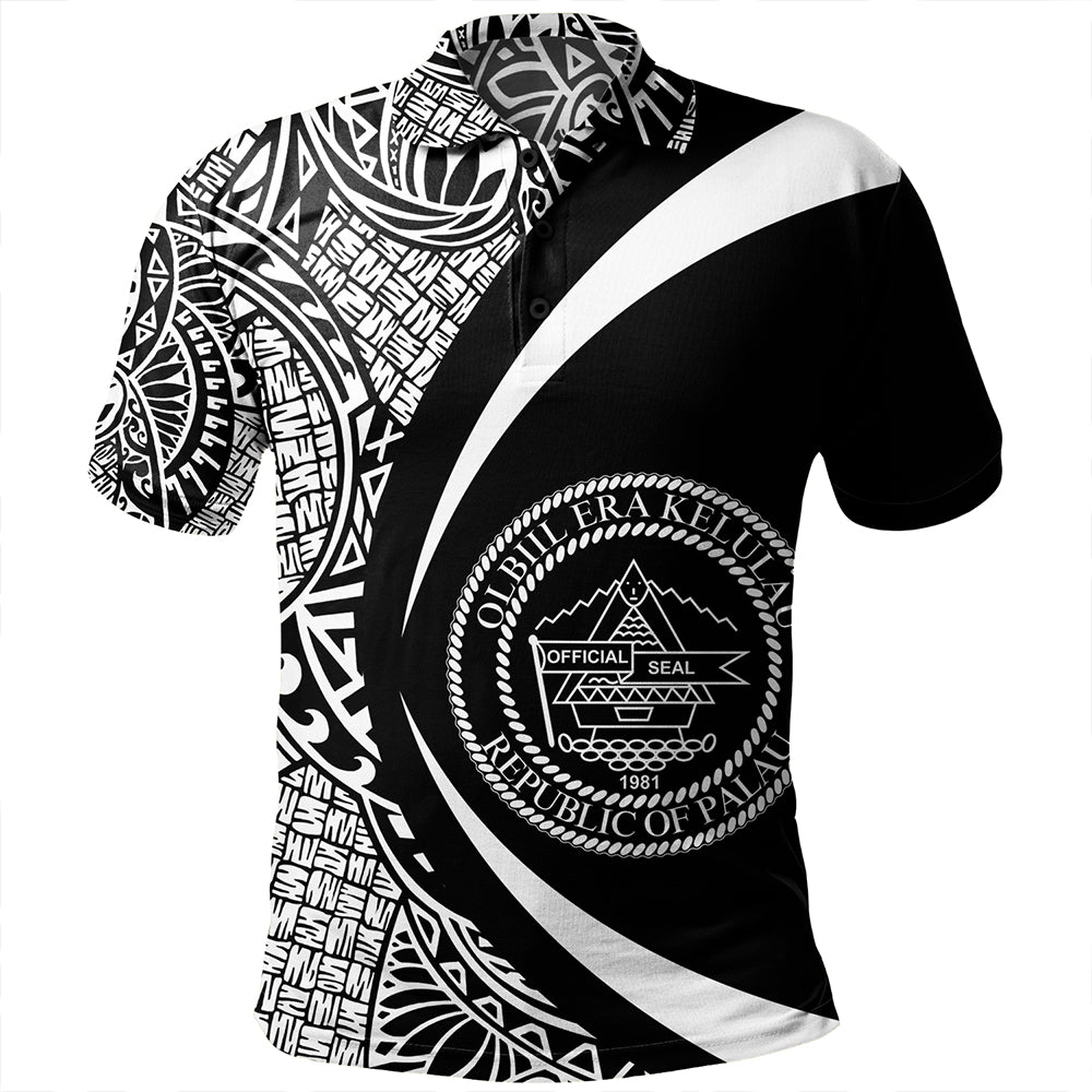 Palau Polo Shirt Coat Of Arm Lauhala White Circle