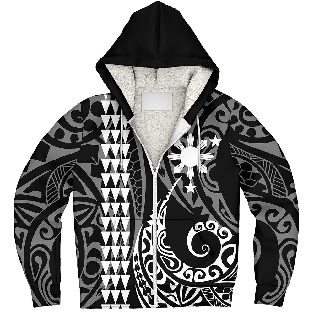 The Philippines Sherpa Hoodie Sun White Kakau Style