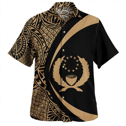 Pohnpei Hawaiian Shirt Coat Of Arm Lauhala Gray Circle