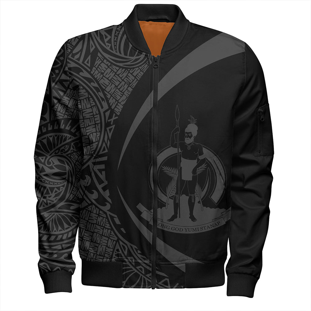 Vanuatu Bomber Jacket Coat Of Arm Lauhala Gray Circle