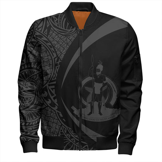 Vanuatu Bomber Jacket Coat Of Arm Lauhala Gray Circle