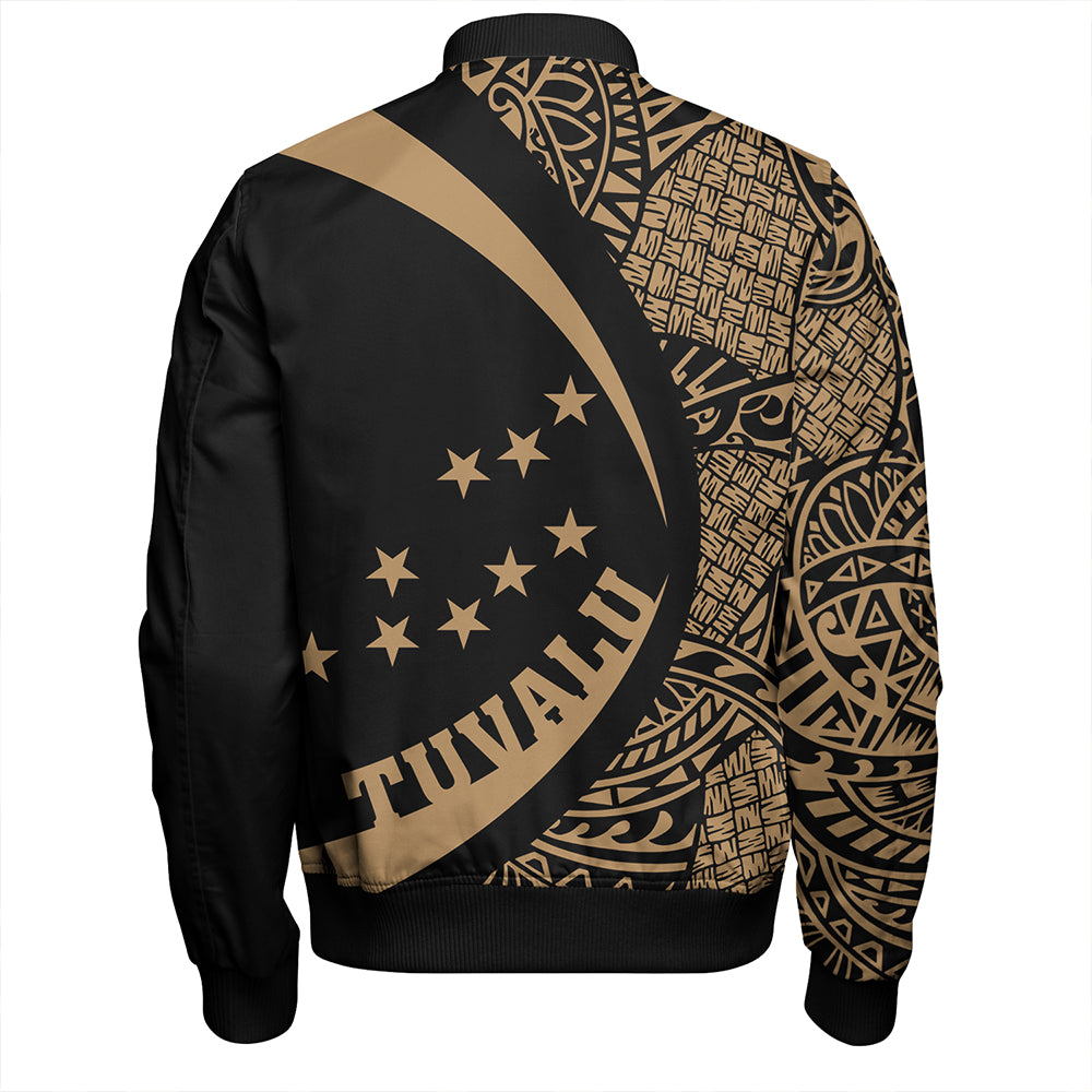 Tuvalu Bomber Jacket Coat Of Arm Lauhala Gold Circle