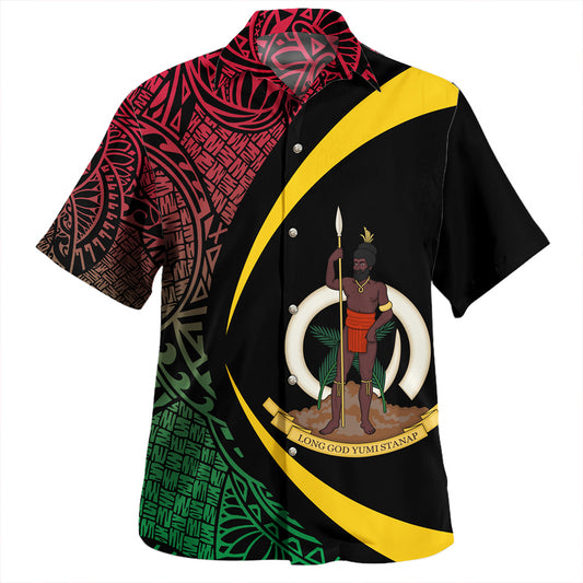 Vanuatu Hawaiian Shirt Coat Of Arm Lauhala Gold Circle