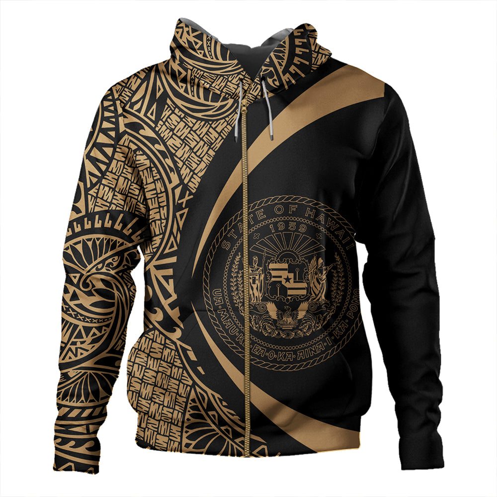 Hawaii Hoodie Coat Of Arm Lauhala Gold Circle