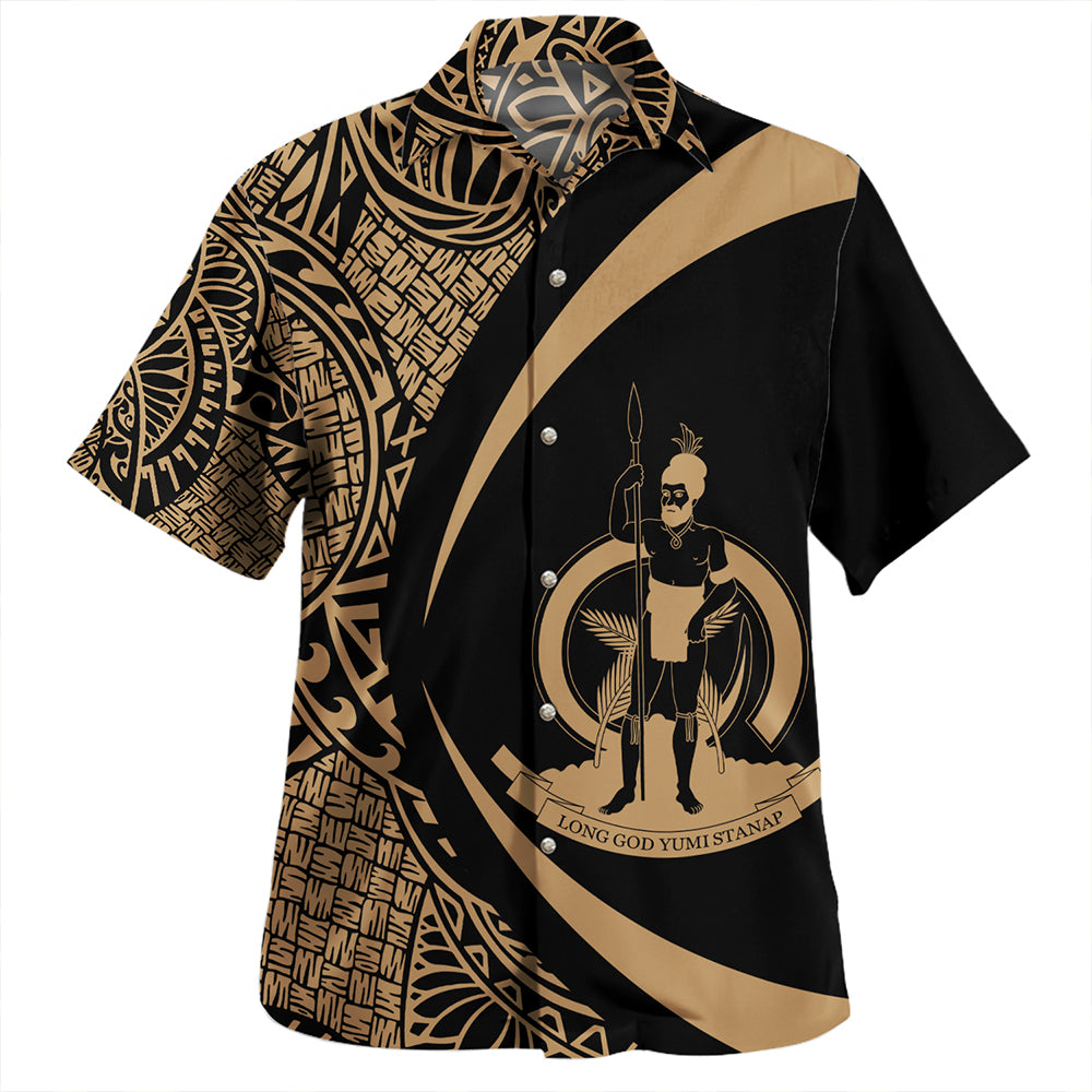 Vanuatu Hawaiian Shirt Coat Of Arm Lauhala Gray Circle