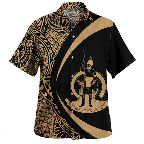 Vanuatu Hawaiian Shirt Coat Of Arm Lauhala Gray Circle