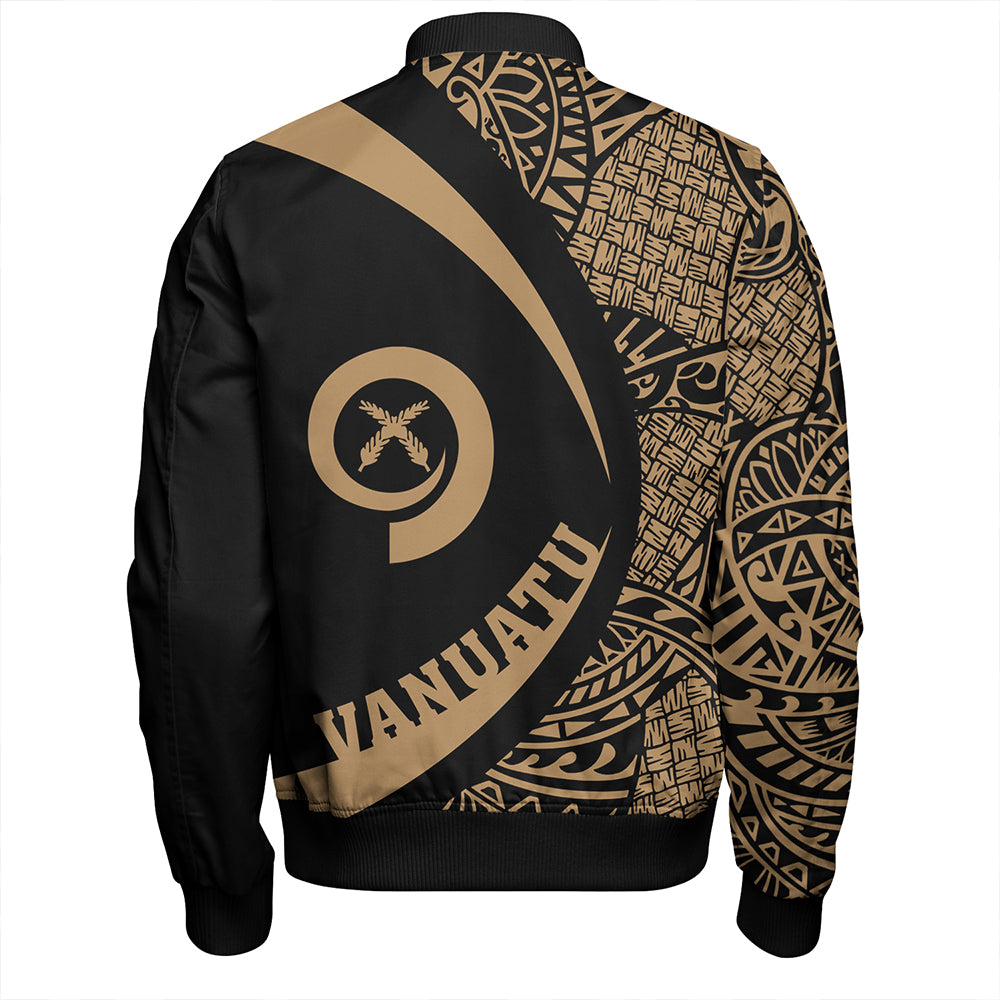 Vanuatu Bomber Jacket Coat Of Arm Lauhala Gold Circle