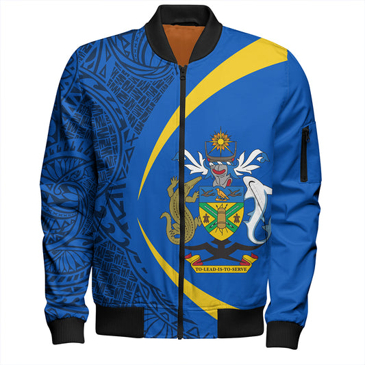 Solomon Islands Bomber Jacket Coat Of Arm Lauhala Circle