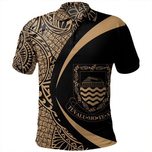 Tuvalu Polo Shirt Coat Of Arm Lauhala Gold Circle