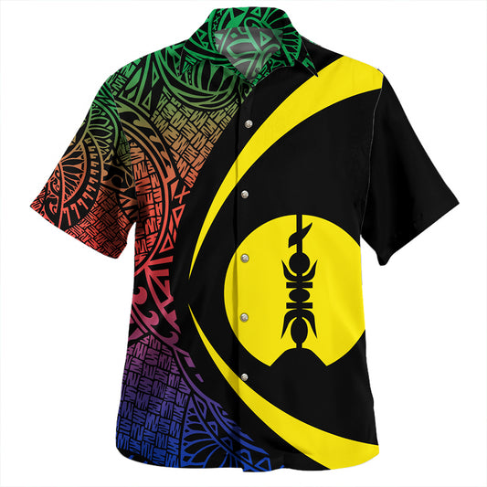 New Caledonia Hawaiian Shirt Coat Of Arm Lauhala Gold Circle