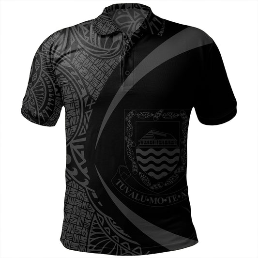 Tuvalu Polo Shirt Coat Of Arm Lauhala Gray Circle