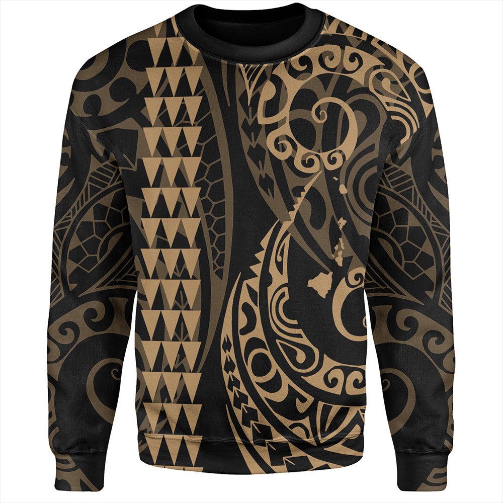 Hawaii Sweatshirt Hawaiian Map Kakau Style Gold
