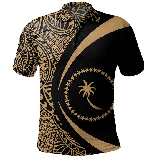 Chuuk Polo Shirt Coat Of Arm Lauhala Gold Circle