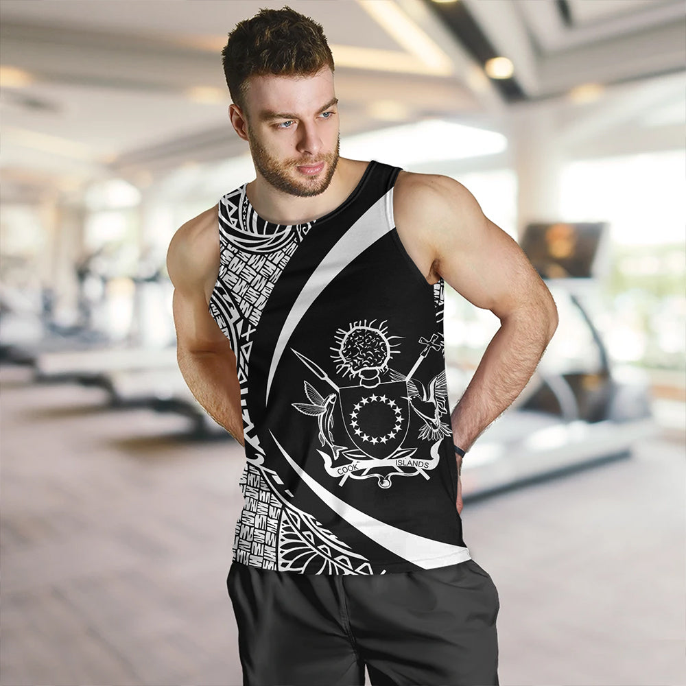 Cook Islands Tank Top Coat Of Arm Lauhala White Circle