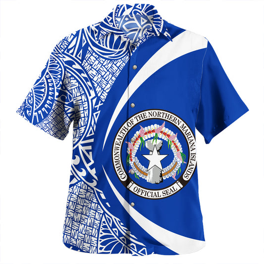 Northern Mariana Islands Hawaiian Shirt Coat Of Arm Lauhala Gold Circle