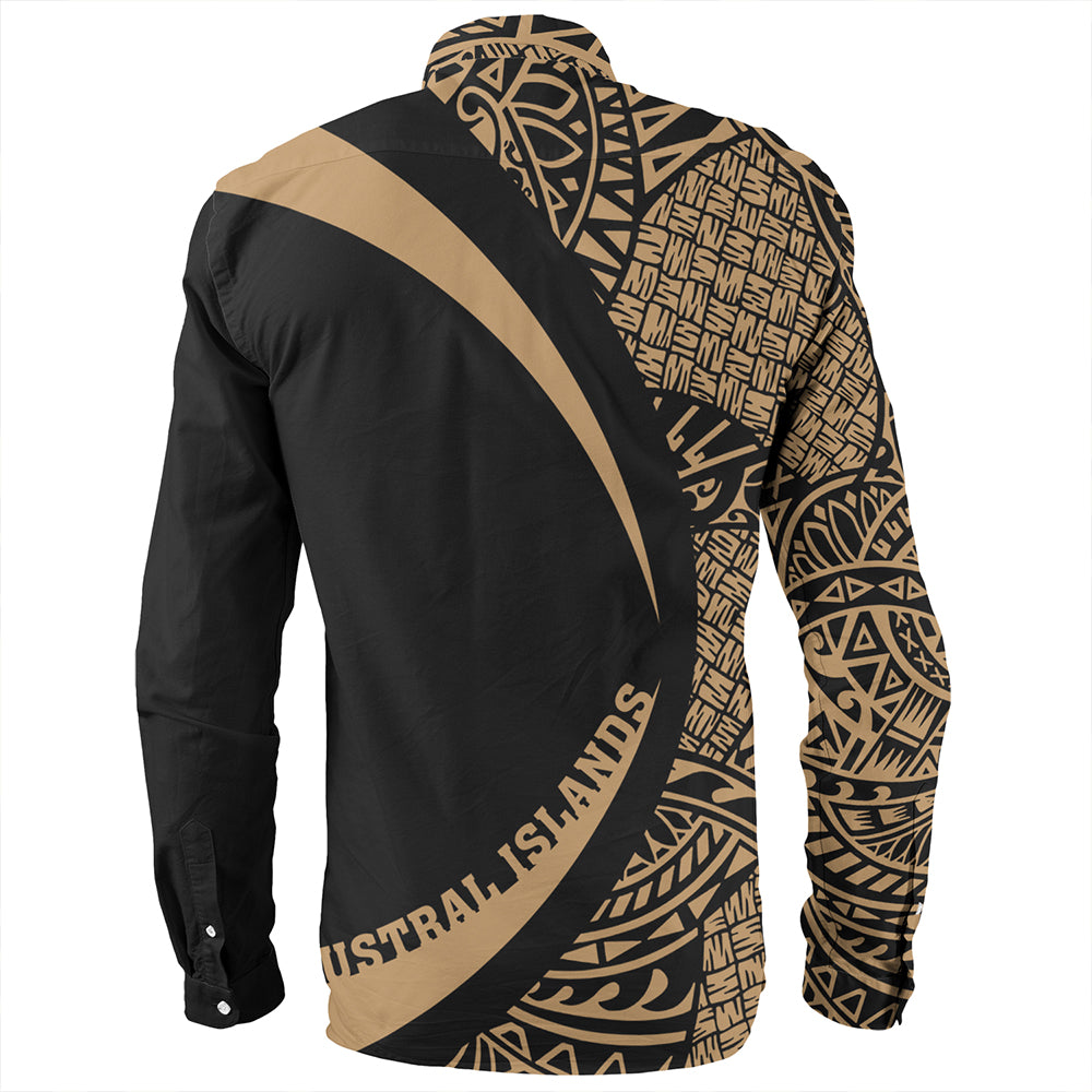 Austral Islands Long Sleeve Shirt Coat Of Arm Lauhala Gold Circle