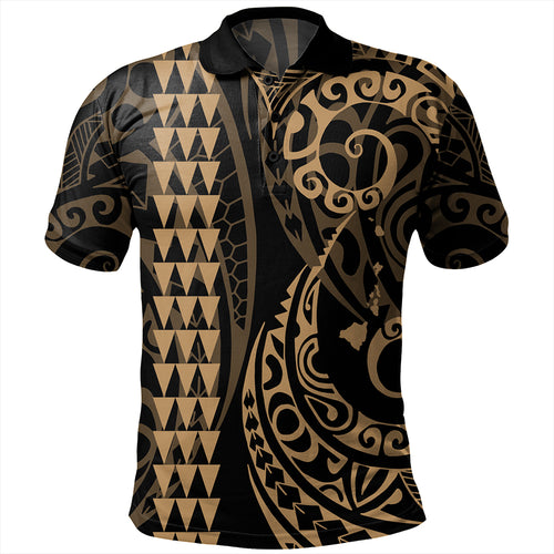 Hawaii Polo Shirt Hawaiian Map Kakau Style Gold