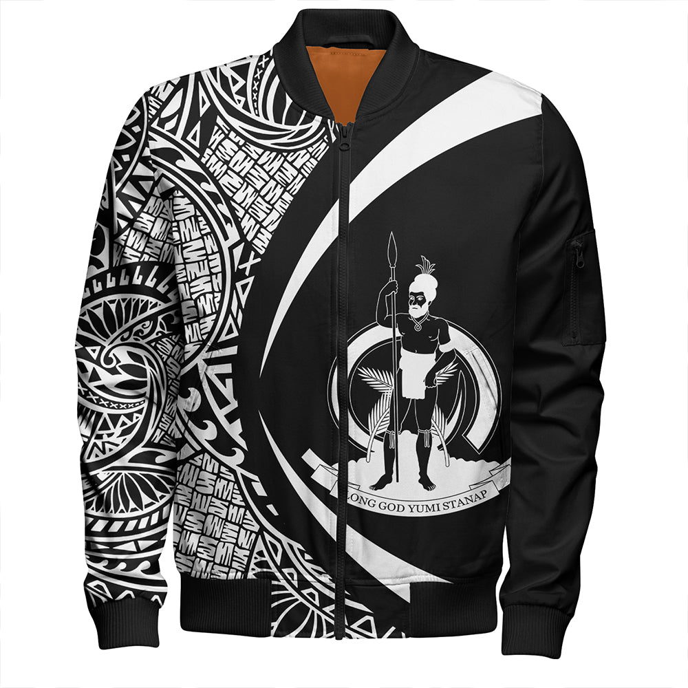 Vanuatu Bomber Jacket Coat Of Arm Lauhala White Circle