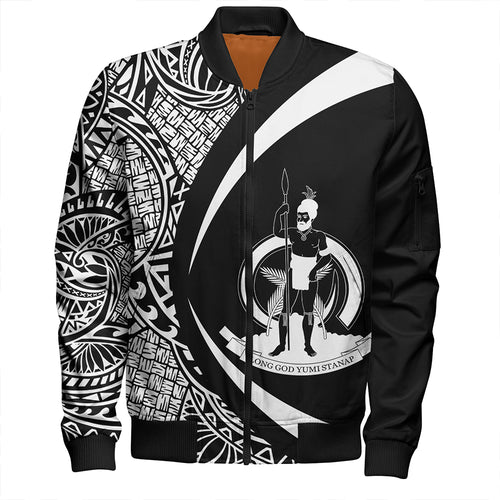 Vanuatu Bomber Jacket Coat Of Arm Lauhala White Circle