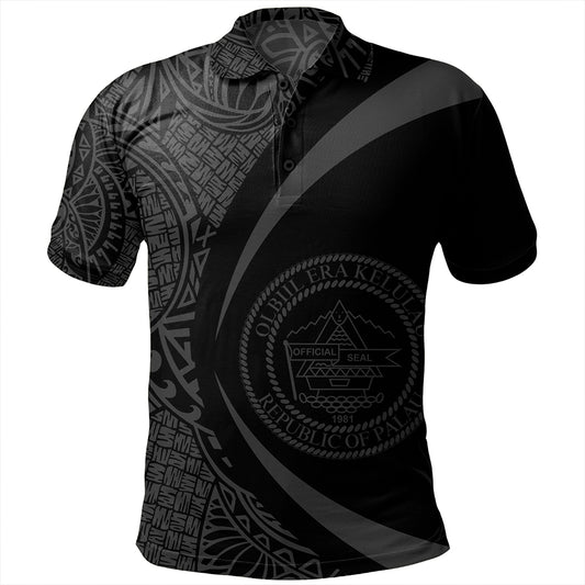 Palau Polo Shirt Coat Of Arm Lauhala Gray Circle