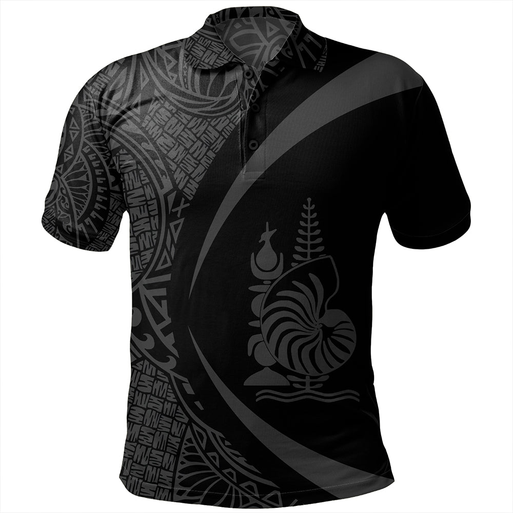 New Caledonia Polo Shirt Coat Of Arm Lauhala Gray Circle
