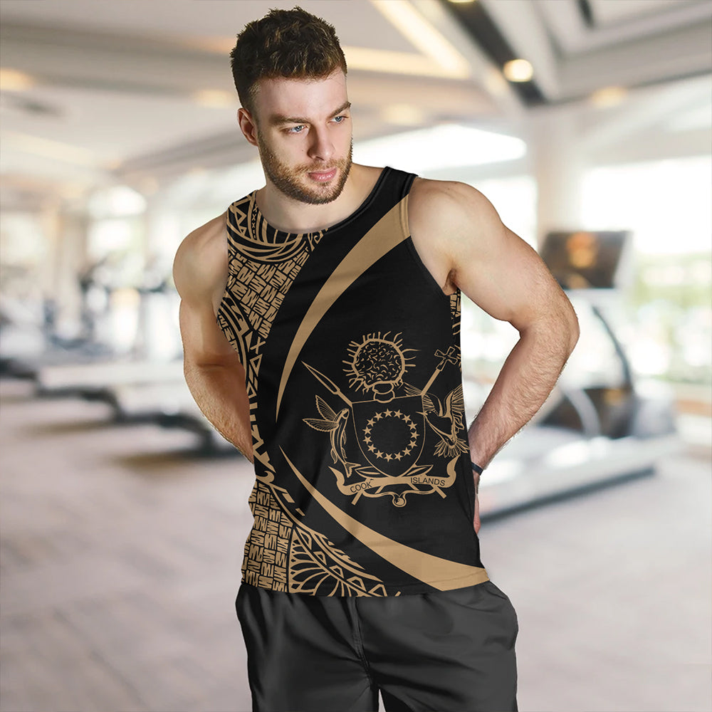 Cook Islands Tank Top Coat Of Arm Lauhala Gold Circle