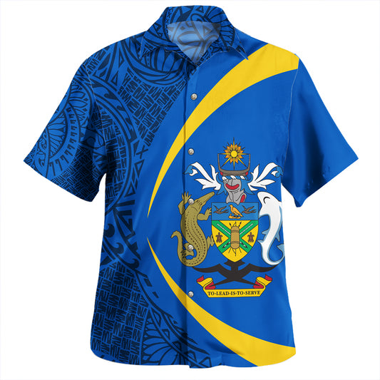 Solomon Islands Hawaiian Shirt Coat Of Arm Lauhala Gold Circle