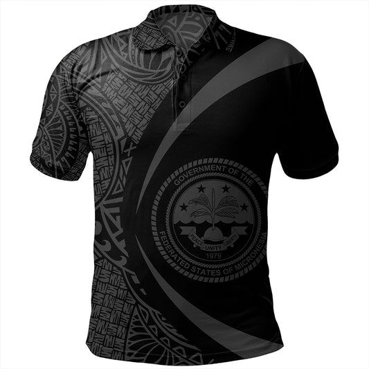 Federated States of Micronesia Polo Shirt Coat Of Arm Lauhala Gray Circle
