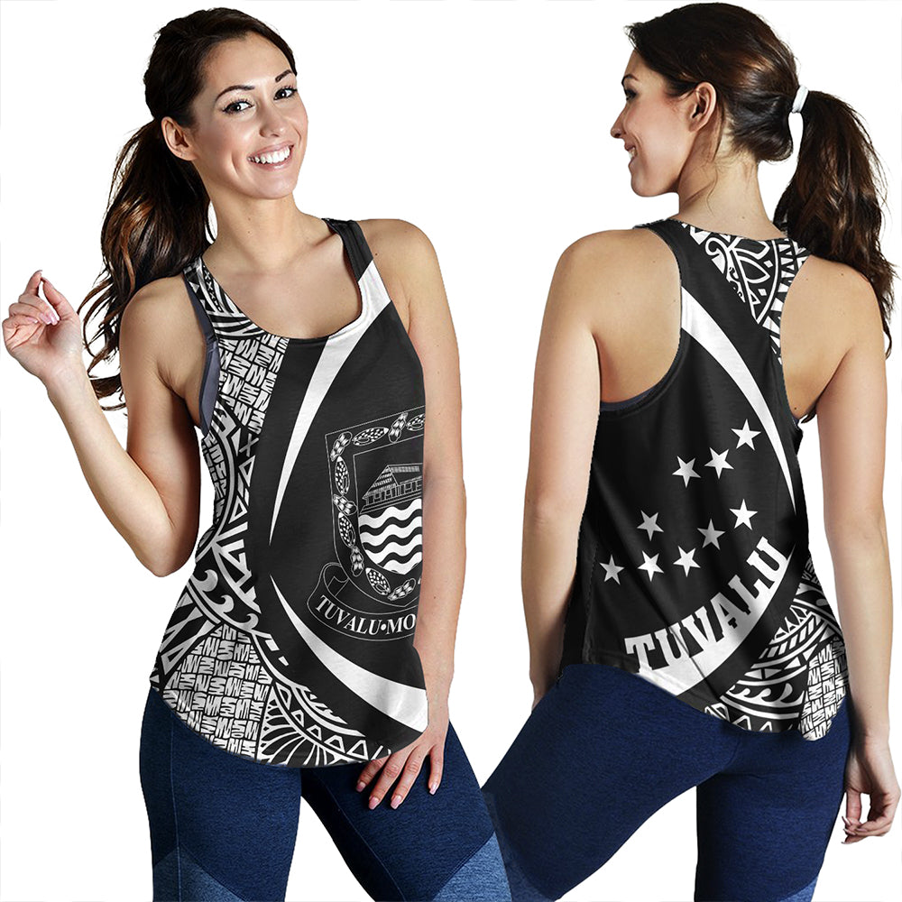 Tuvalu Women Tank Coat Of Arm Lauhala White Circle