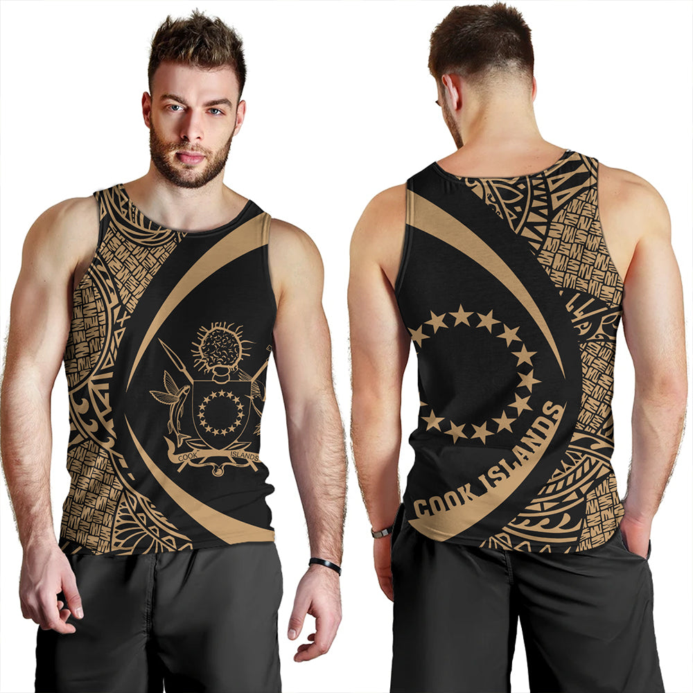 Cook Islands Tank Top Coat Of Arm Lauhala Gold Circle