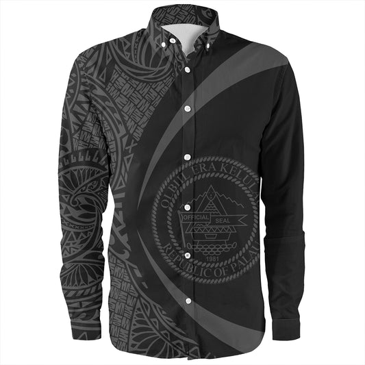Palau Long Sleeve Shirt Coat Of Arm Lauhala Gray Circle