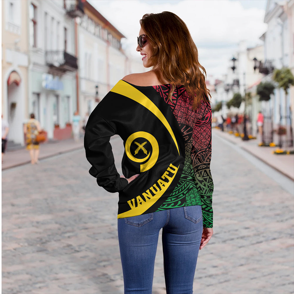 Vanuatu Off Shoulder Sweatshirt Coat Of Arm Lauhala Circle